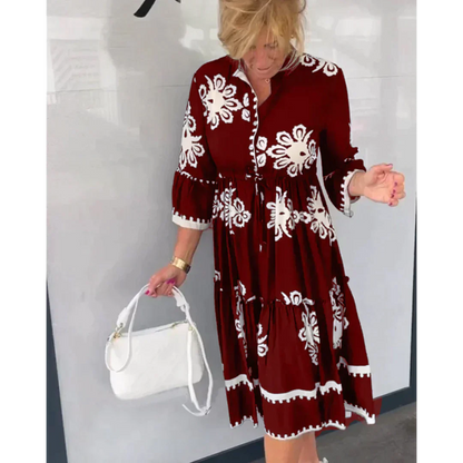 Trendy autumn dress with floral print and three-quarter sleeves – Elin