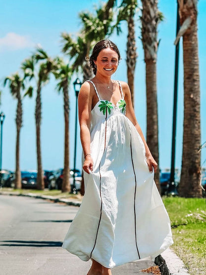 Trendy strappy dress with tropical palm print – Estelle