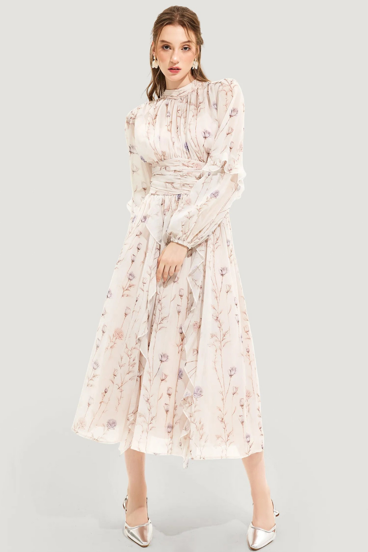 Autumn dress with floral print and pleated skirt – Alina