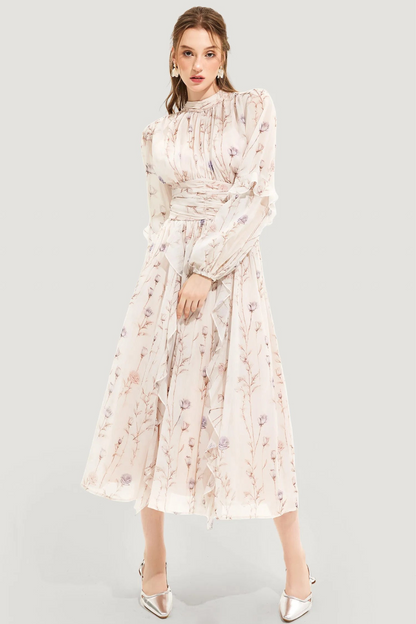 Autumn dress with floral print and pleated skirt – Alina