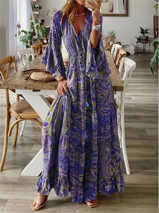 Boho maxi dress with flowing fit & details – Amira
