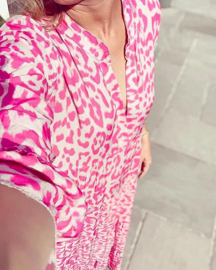 Trendy Maxi Dress with Pink Leopard Print - ChicSafari