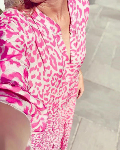 Trendy Maxi Dress with Pink Leopard Print - ChicSafari