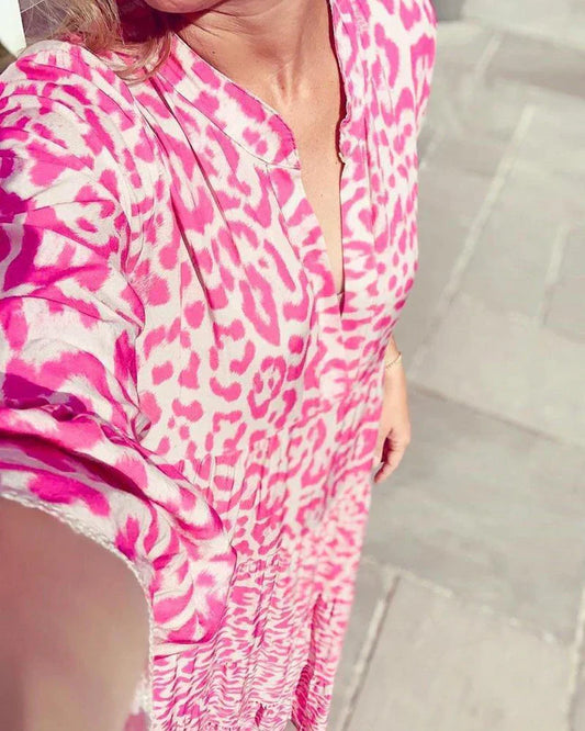 Trendy Maxi Dress with Pink Leopard Print - ChicSafari