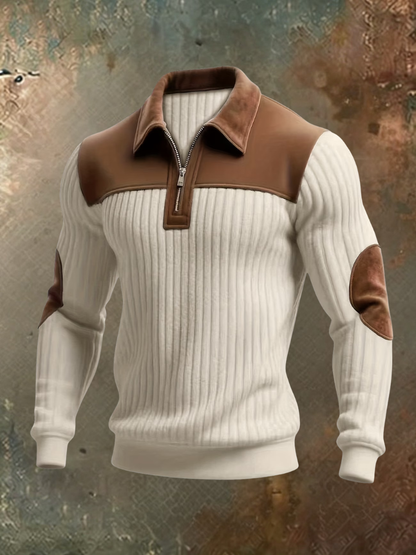 Luxe Men's Sweater with Suede-Look Accents 2