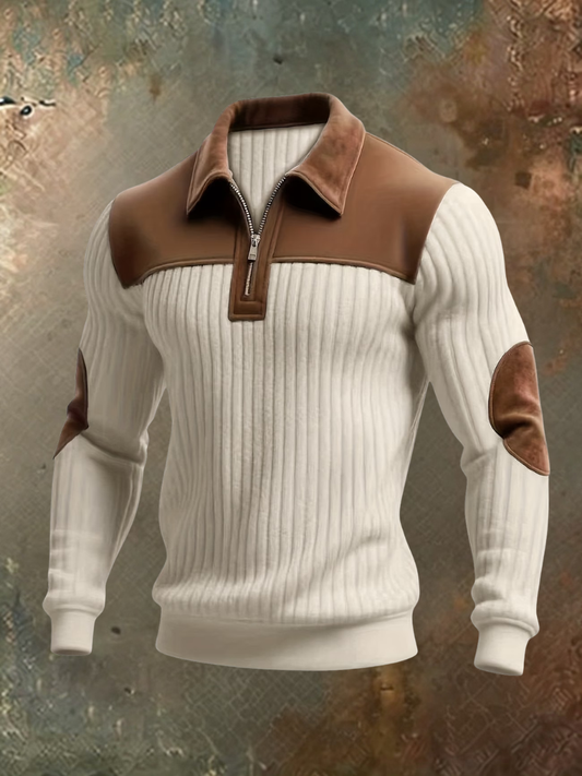 Luxe Men's Sweater with Suede-Look Accents 2