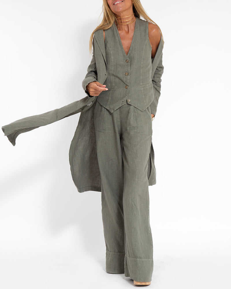 Linen 2-Piece Set with Wide Trousers and Jacket – Alma
