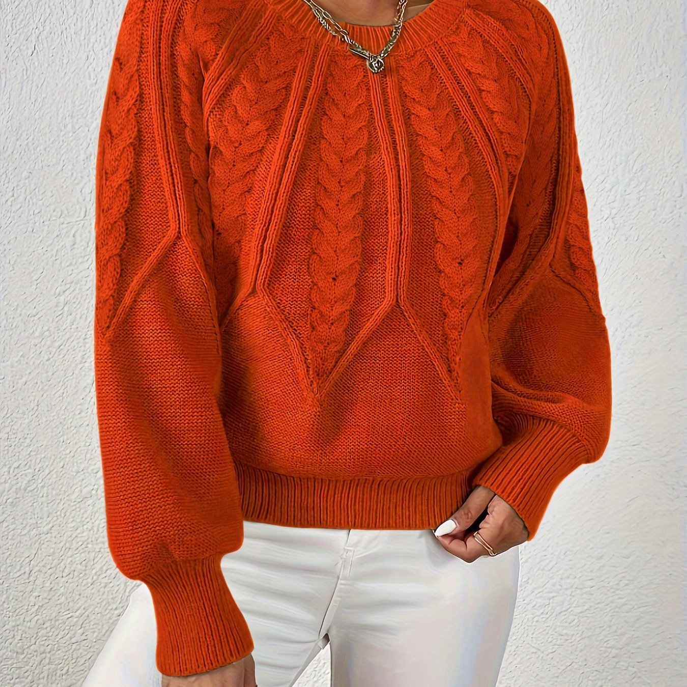 Ladies Cable Knit Sweater with Lantern Sleeves – Sanna