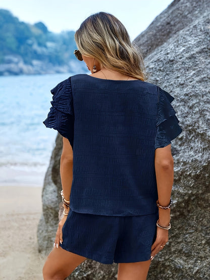 Two-piece set with batwing sleeves and relaxed shorts – Livana