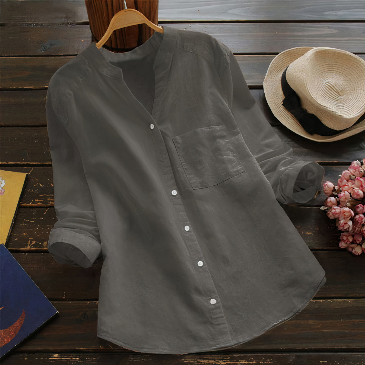 Autumn cotton-linen women's blouse – Maëlle