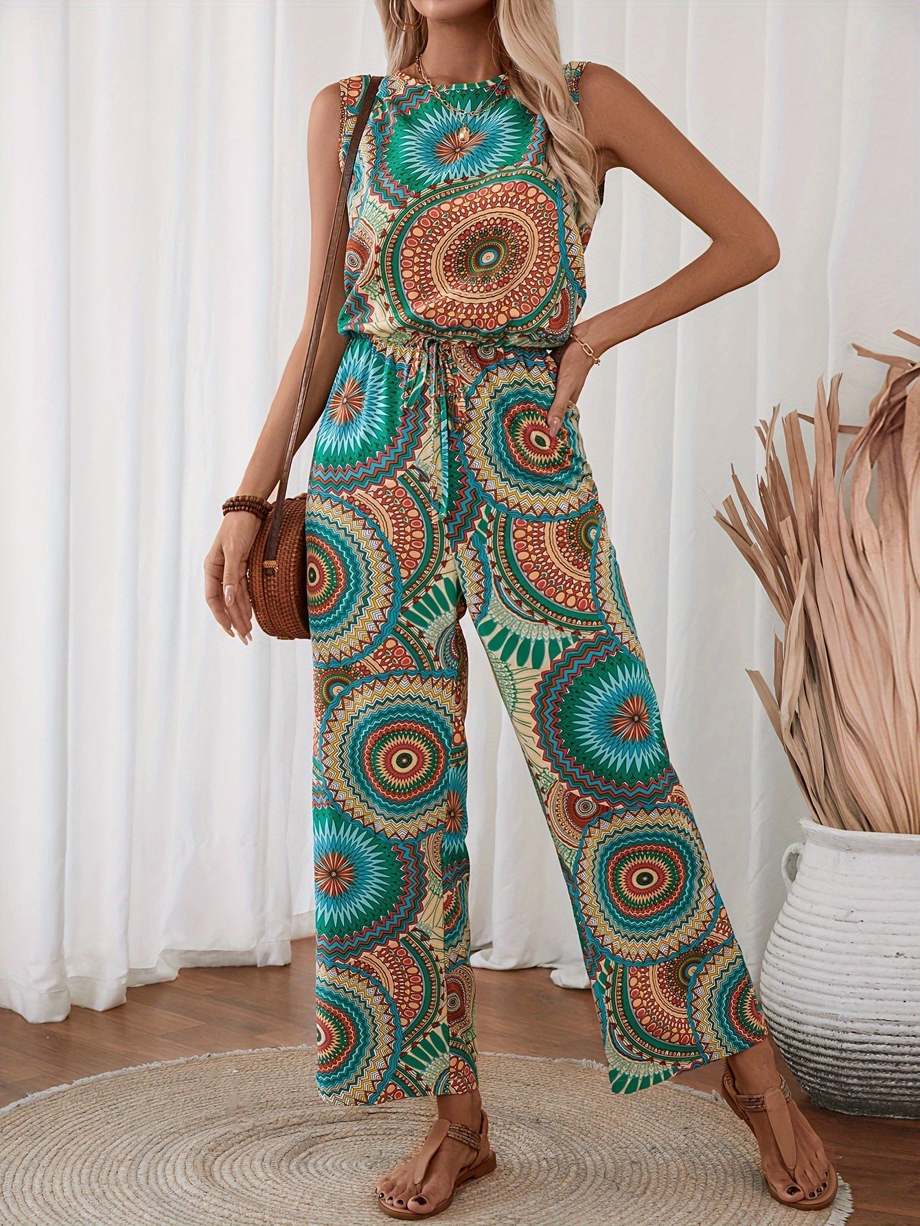 Trendy women's jumpsuit with mandala print for summer - BohoStrahl