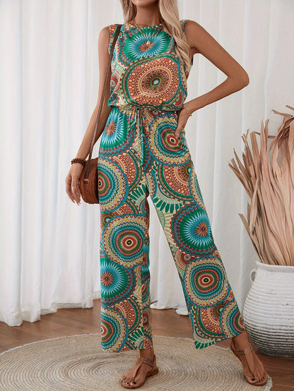 Trendy women's jumpsuit with mandala print for summer - BohoStrahl