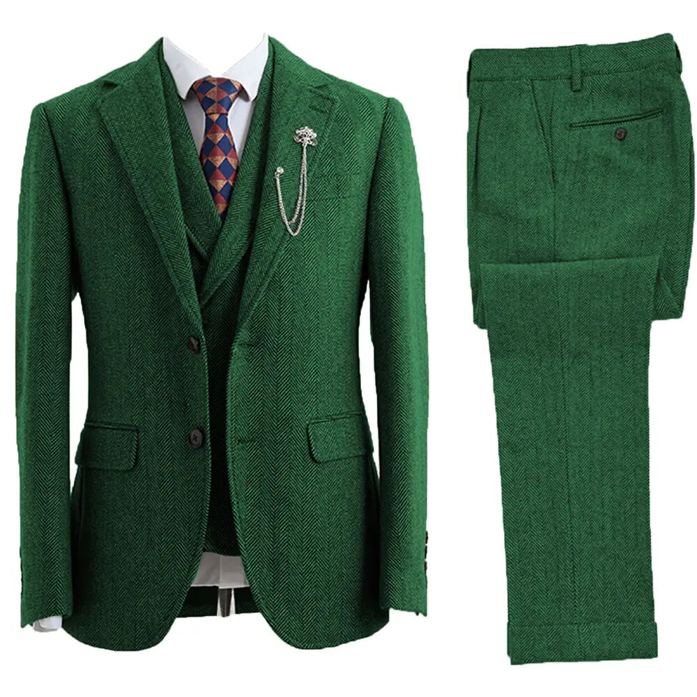 3-Piece Herringbone Patterned Suit - Leonard