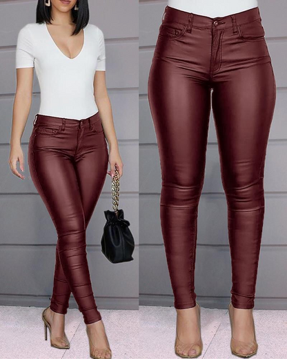 Leather stretch trousers with a high waist - Raffaela