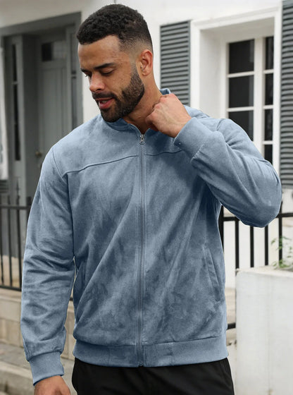Back view of the taupe jacket laid flat, showing smooth back and ribbed trims 30
