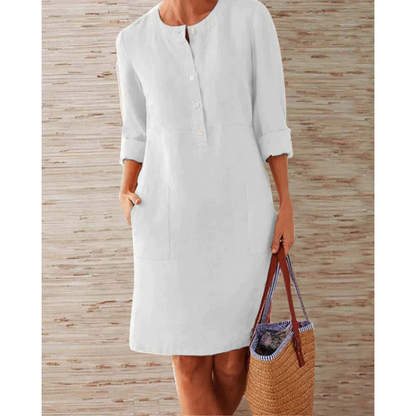 Stylish autumnal women's casual dress with pockets & round neckline – Niva