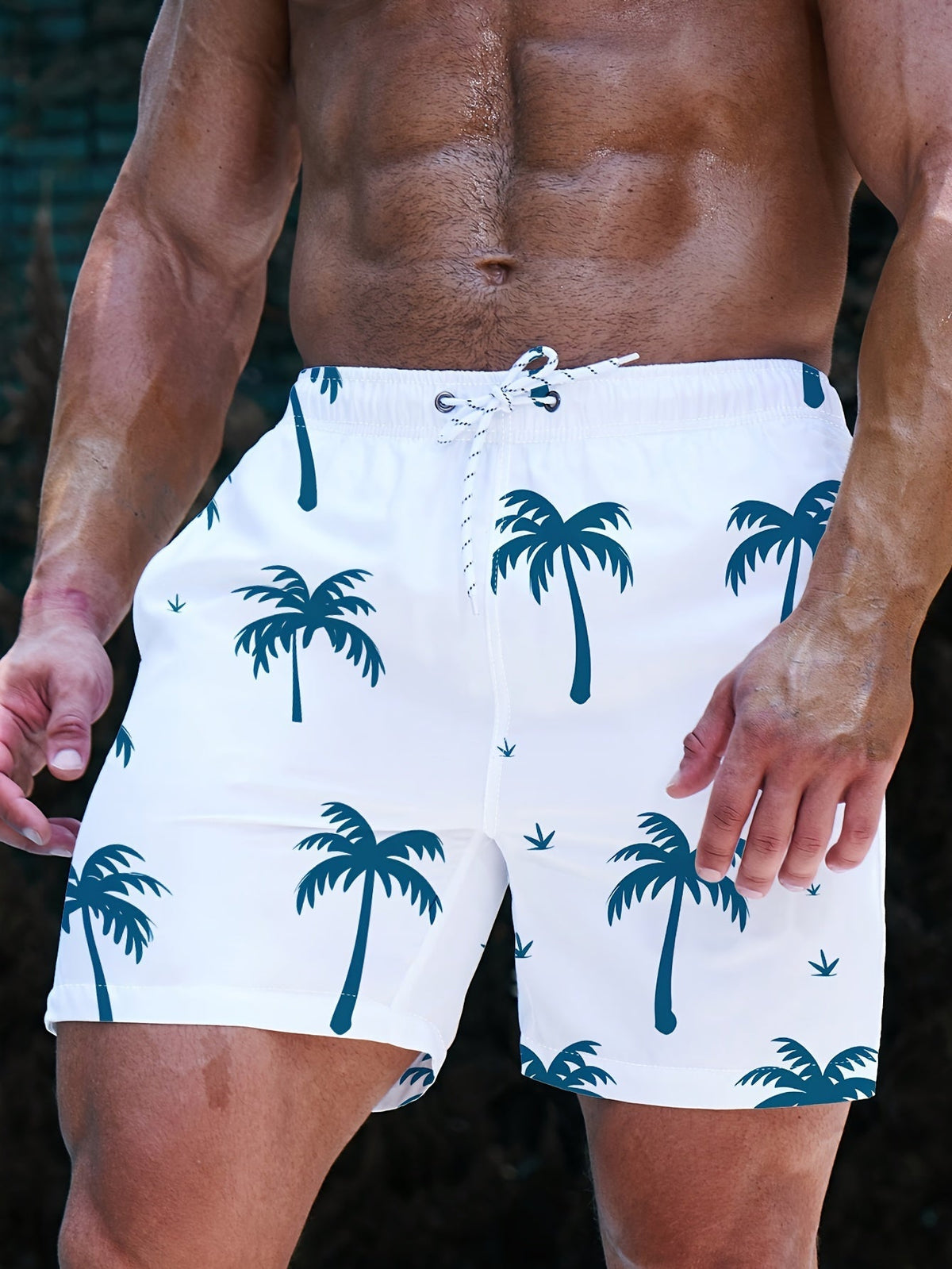 Stylish men's swim shorts with palm print - PalmRush