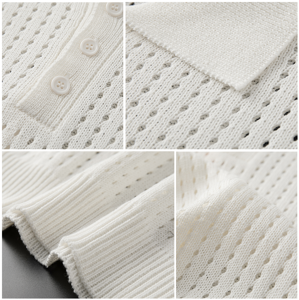 White airy men's polo shirt with a fine knitted texture – Autumn Magic Daan