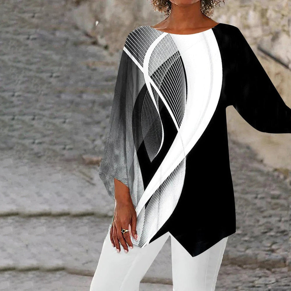 Stylish Geometric Tunic with Long Sleeves - Aurora