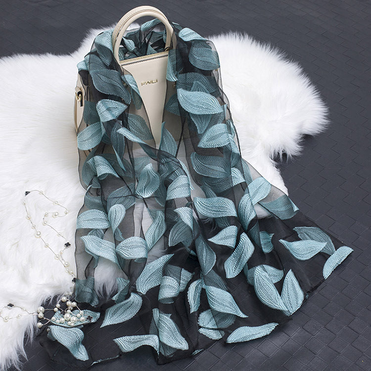 Autumnal ladies' silk scarf with floral pattern and cut-out design – Fiora (Buy one, get one free)