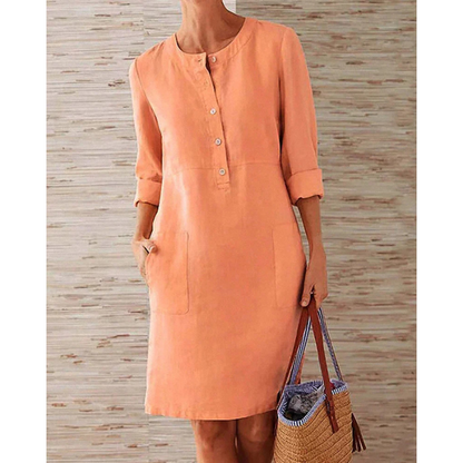 Stylish autumnal women's casual dress with pockets & round neckline – Niva