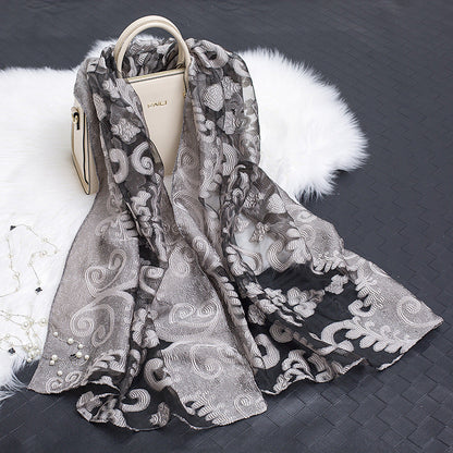 Autumnal ladies' silk scarf with floral pattern and cut-out design – Fiora (Buy one, get one free)