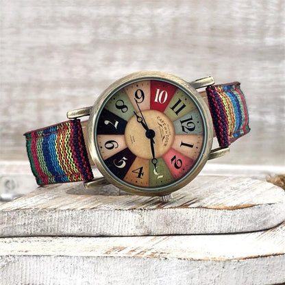 Watch with multicoloured rainbow pattern & braided strap – Elyvra