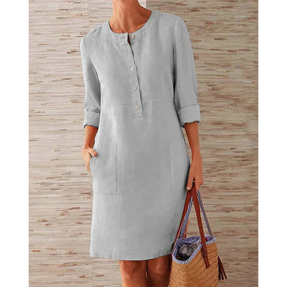 Stylish autumnal women's casual dress with pockets & round neckline – Niva