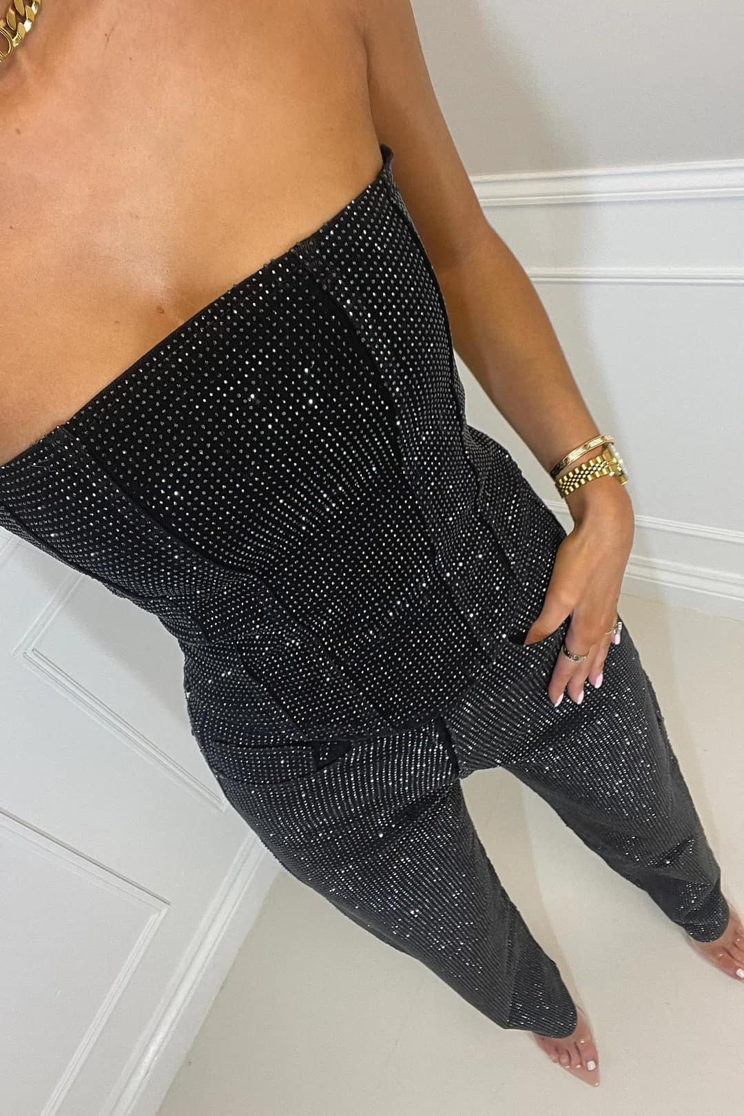 Sparkling ladies' trouser set with high-waisted jeans – Liora