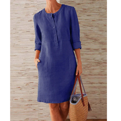 Stylish autumnal women's casual dress with pockets & round neckline – Niva