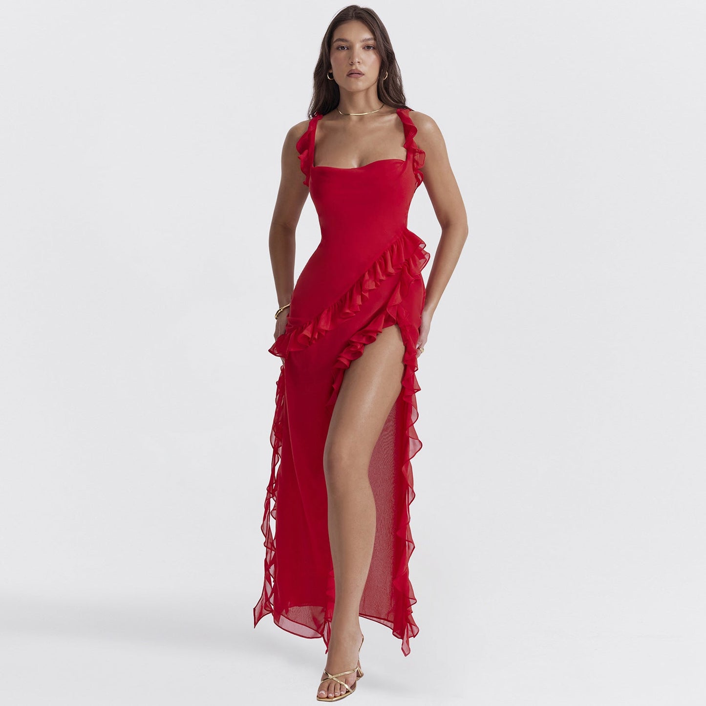 Trendy maxi dress with ruffles & chiffon for summer – Amira