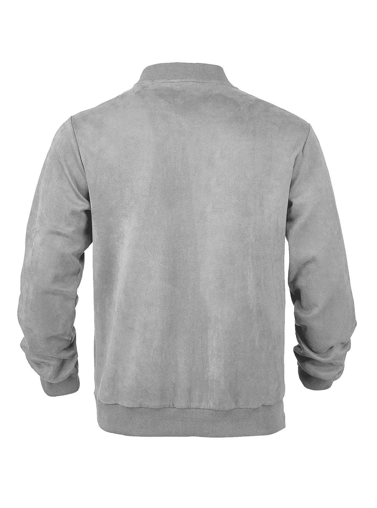 Light grey zip-up jacket laid flat from the front, with ribbed collar, cuffs and hem 37
