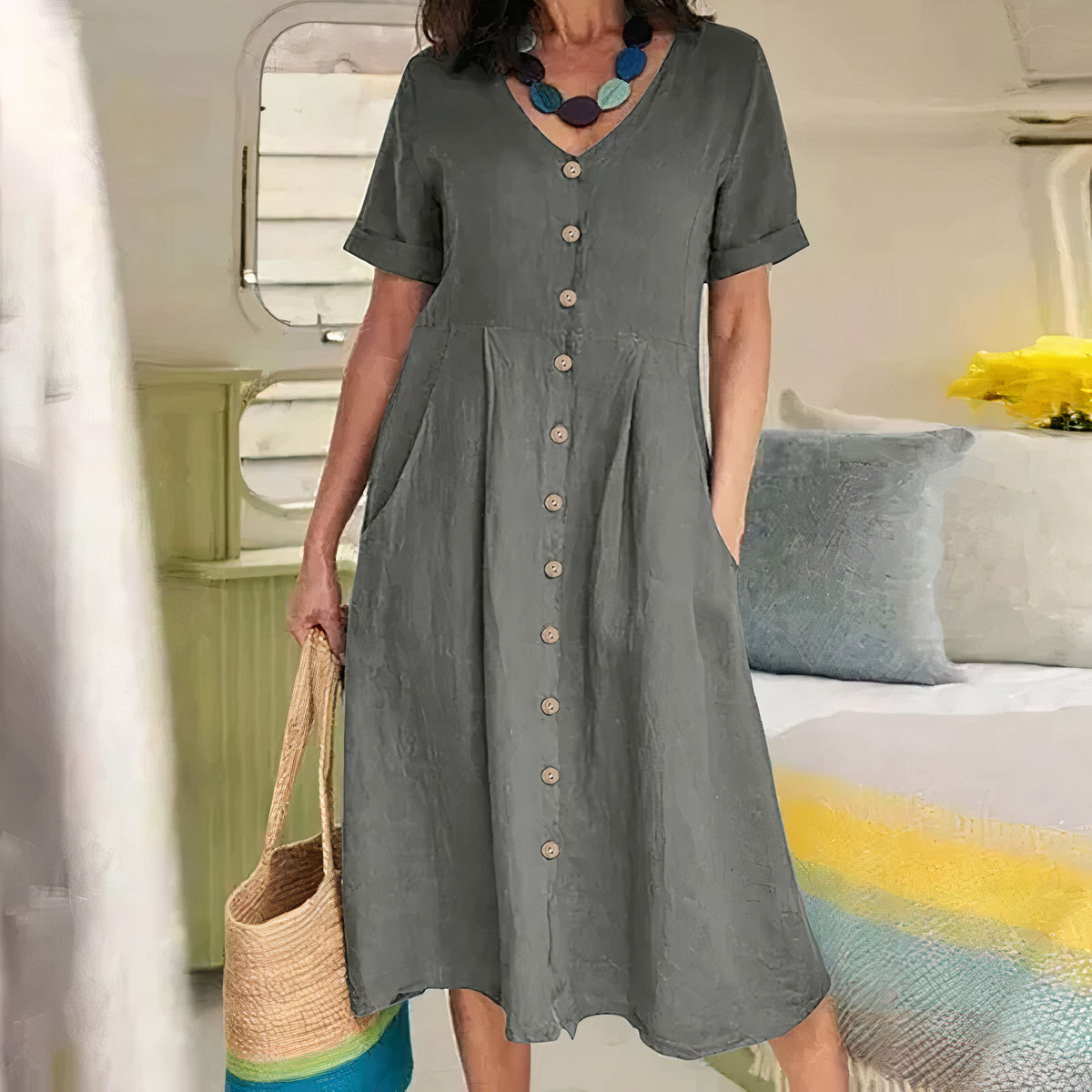 Casual cotton-linen summer dress – Noor