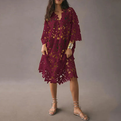 Floral Midi Dress with Eyelet Trim – Maelis