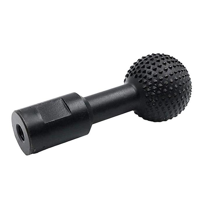 Black spherical carving bit seen from the side, showing the studded ball and threaded socket end 10