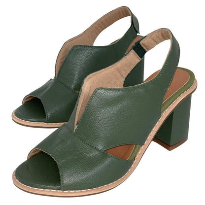 Women’s leather sandals with heel & comfort footbed – Selina