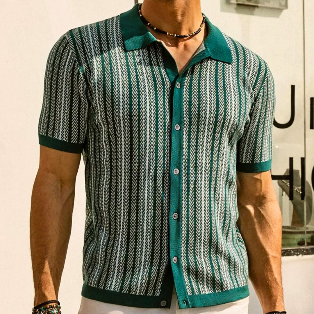 Breathable men's chevron polo shirt with button placket – Julian