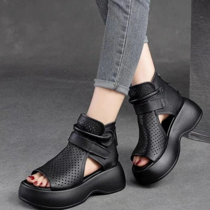 Women's orthopaedic leather sandals with shock-absorbing sole – Meike Autumn Edition