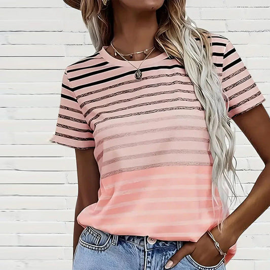 Striped women's T-shirt with round neckline & gradient – Melia