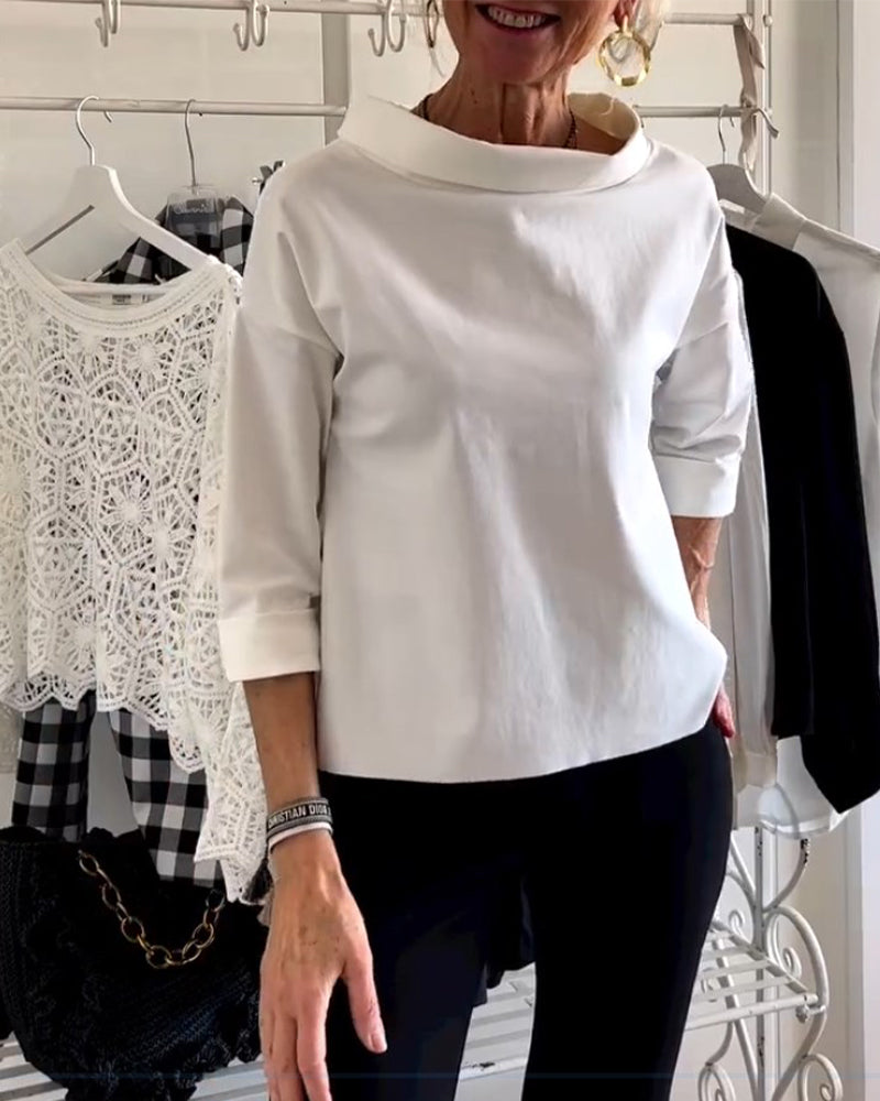 Ladies' autumn blouse with a high collar and 3/4 sleeves – Mireille