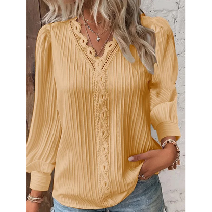 Stylish autumnal women's blouse with a V-neck and long sleeves – Alvara