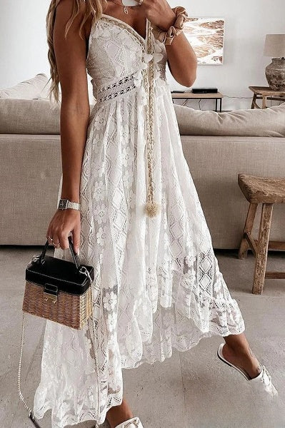 White Crocheted Fringed Dress - Élodie