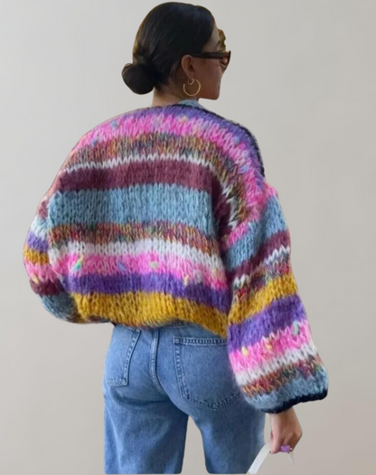 Colourful Knitted Ladies' Cardigan with Open Front – Ylva