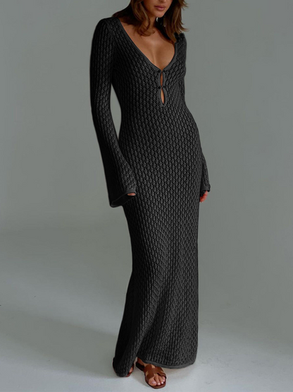 Long beach dress with a V-neck and open back – Celina