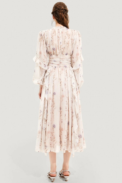 Autumn dress with floral print and pleated skirt – Alina