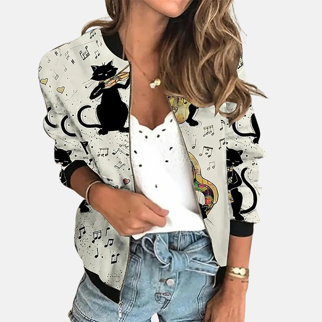 Ladies Retro Bomber Jacket with Print – Zoë