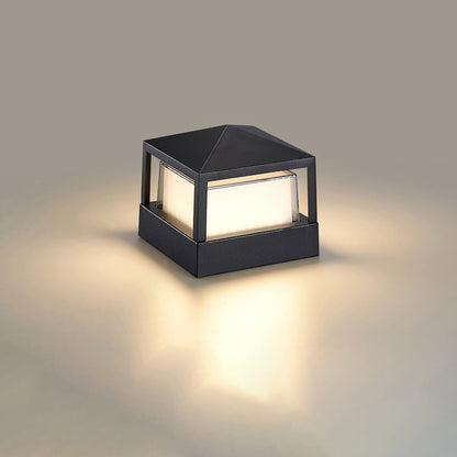 Square black light with a pyramid-shaped roof and glowing frosted shade, shown on a plain neutral background. 10