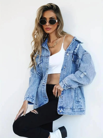 Waterproof & Lined Oversized Women's Hooded Denim Jacket – Autumn Magic Talia
