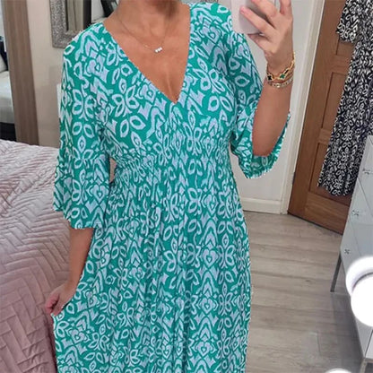 Long Floral Dress with V-neck – Liora