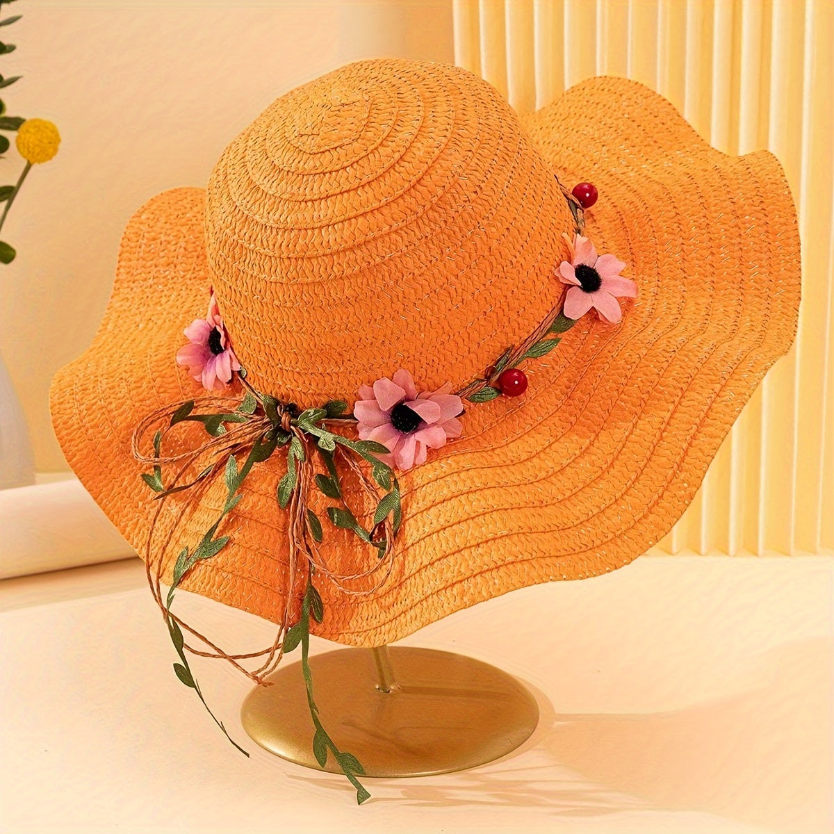 Ladies' summer straw hat with flower and fruit details – Solène